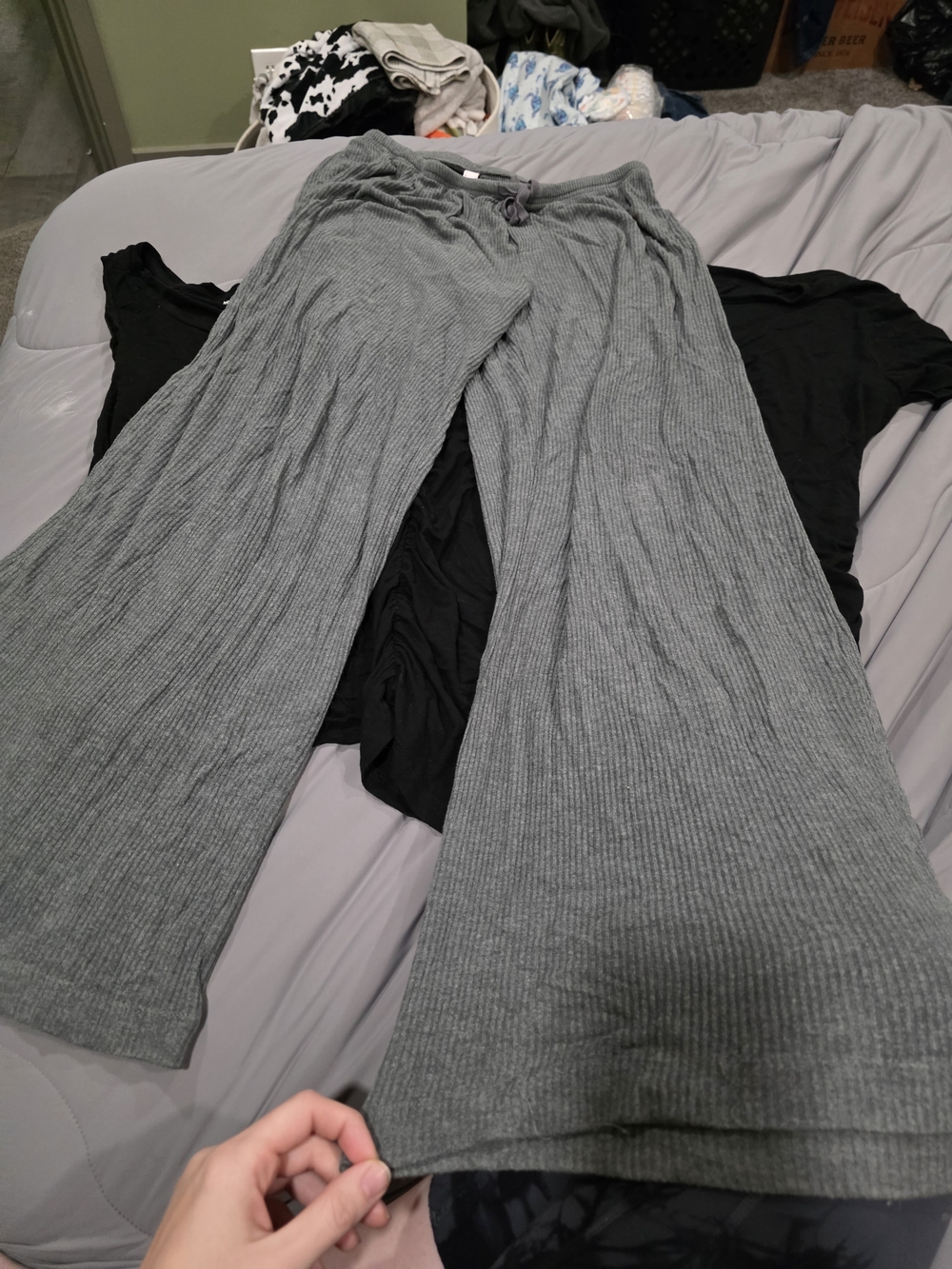 Ribbed Wide-Leg Skirt in Heather Gray
